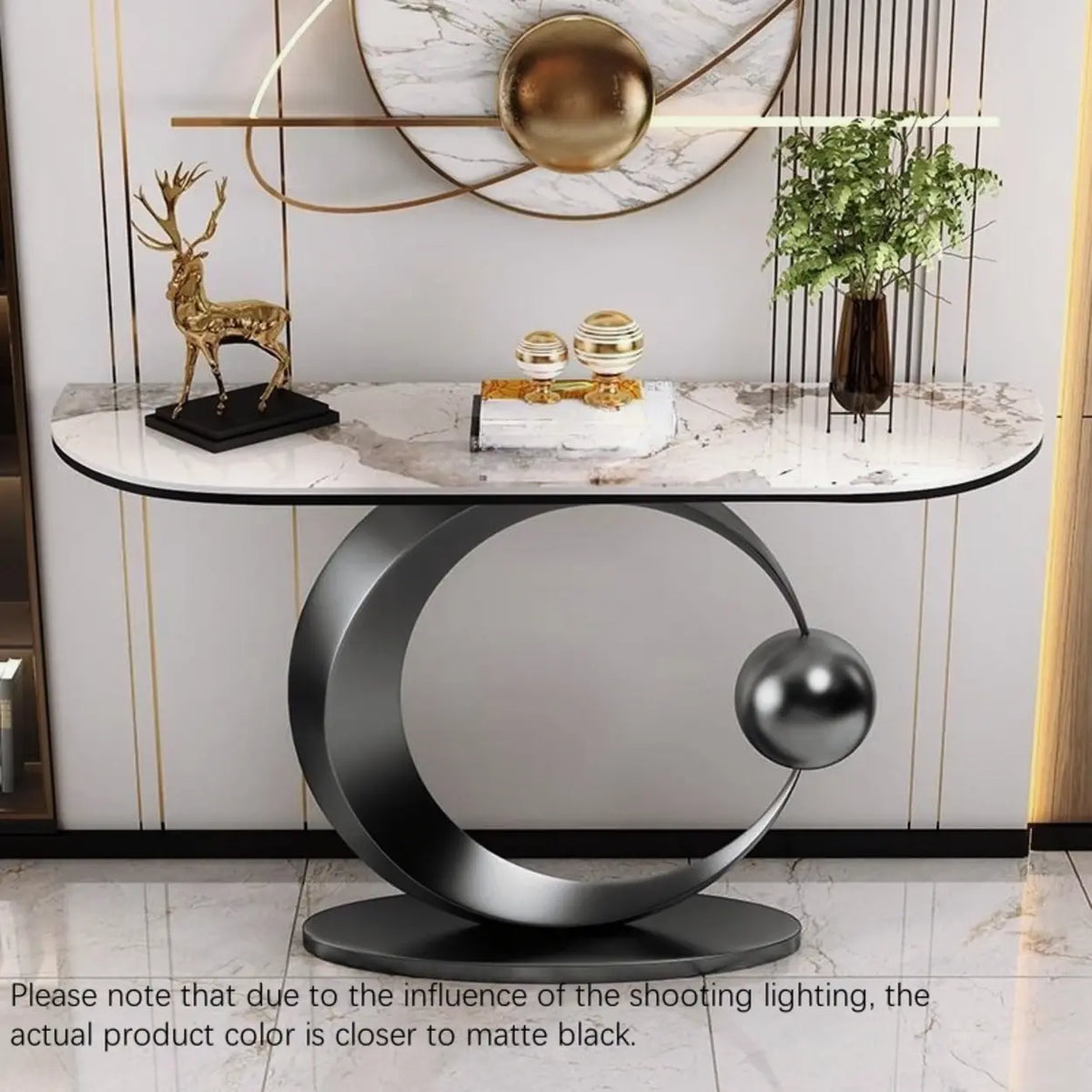 Abstract Circular Base Sintered Stone Gold Console Table