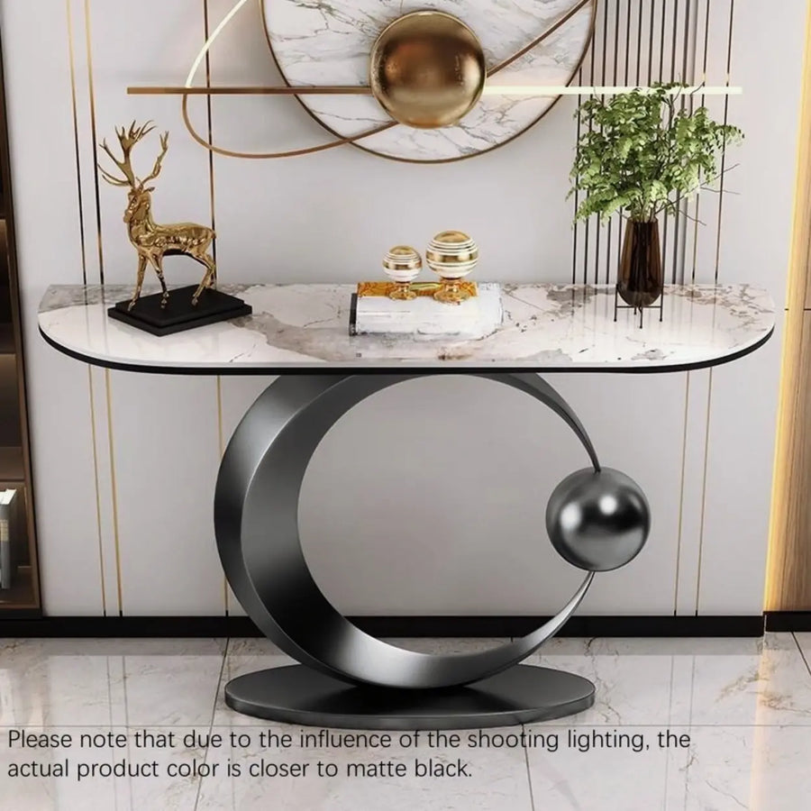 Abstract Circular Base Sintered Stone Gold Console Table
