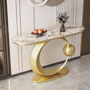 Abstract Circular Base Sintered Stone Gold Console Table