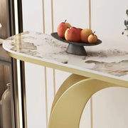 Abstract Circular Base Sintered Stone Gold Console Table