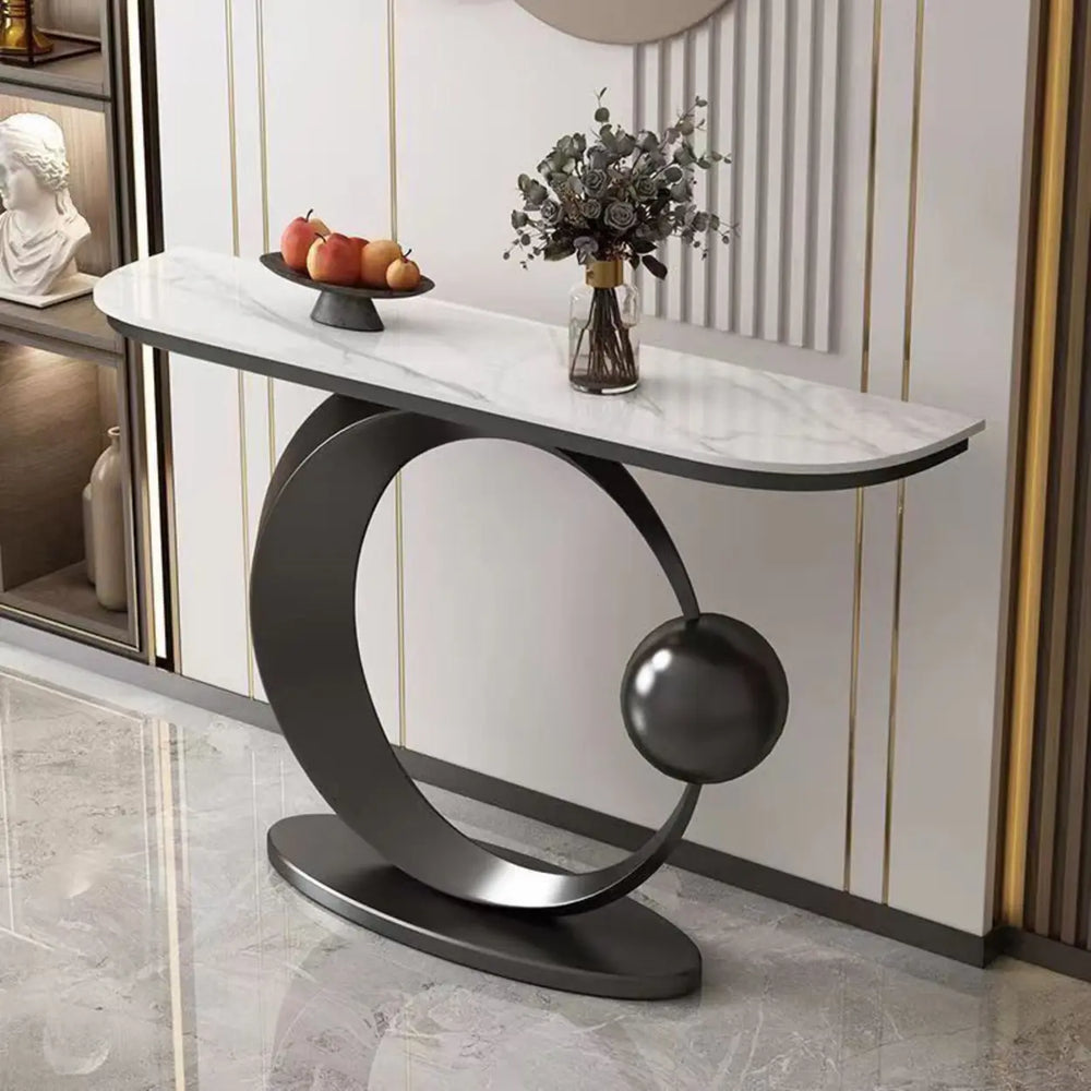 Abstract Circular Base Sintered Stone Gold Console Table