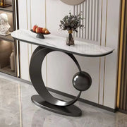 Abstract Circular Base Sintered Stone Gold Console Table