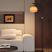 Adjustable Arc Floor Lamp with Caramel Glass Bowl Shade