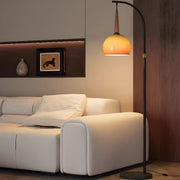 Adjustable Arc Floor Lamp with Caramel Glass Bowl Shade