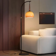 Adjustable Arc Floor Lamp with Caramel Glass Bowl Shade