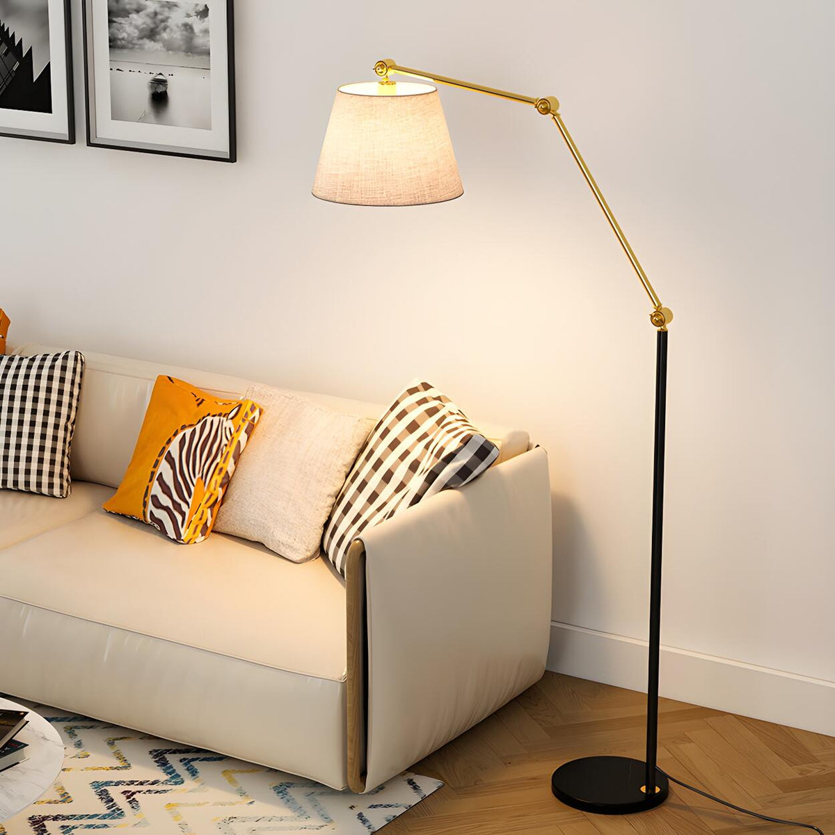 Adjustable Barrel Modern Black and Gold Floor Lamp