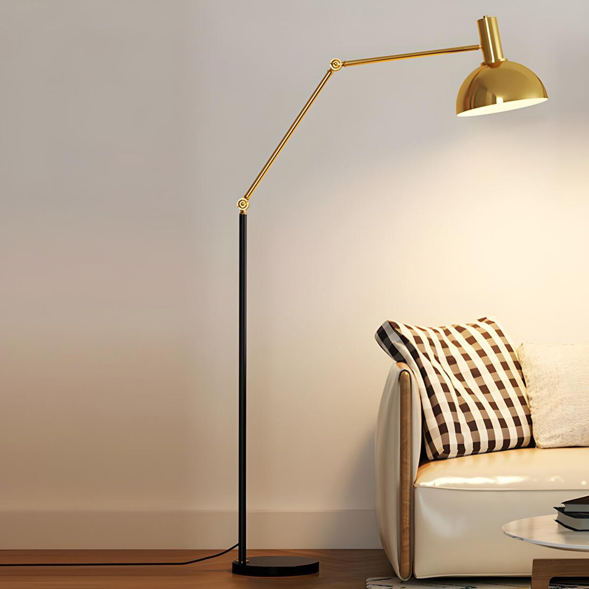 Adjustable Barrel Modern Black and Gold Floor Lamp
