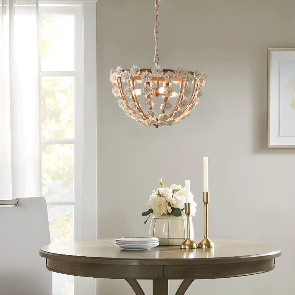 Adjustable Height Ceramics Flower Vintage Chandelier
