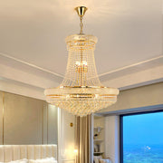 Adjustable Height Grand Gold Crystal Tiered Chandelier