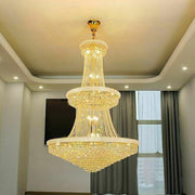 Adjustable Height Grand Gold Crystal Tiered Chandelier