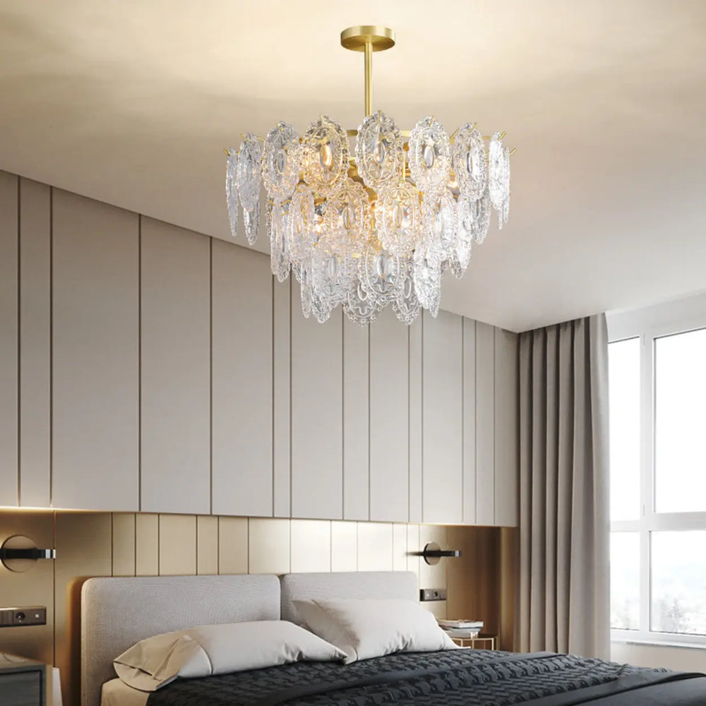 Adjustable Height Luxury Clear Crystal Petal Disc Chandelier