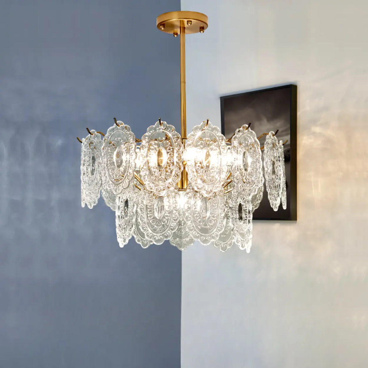 Adjustable Height Luxury Clear Crystal Petal Disc Chandelier