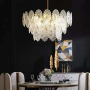 Adjustable Height Luxury Clear Crystal Petal Disc Chandelier