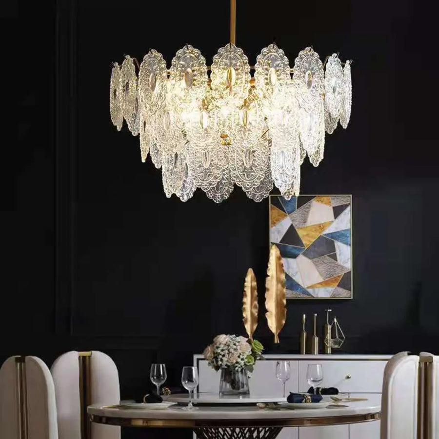 Adjustable Height Luxury Clear Crystal Petal Disc Chandelier