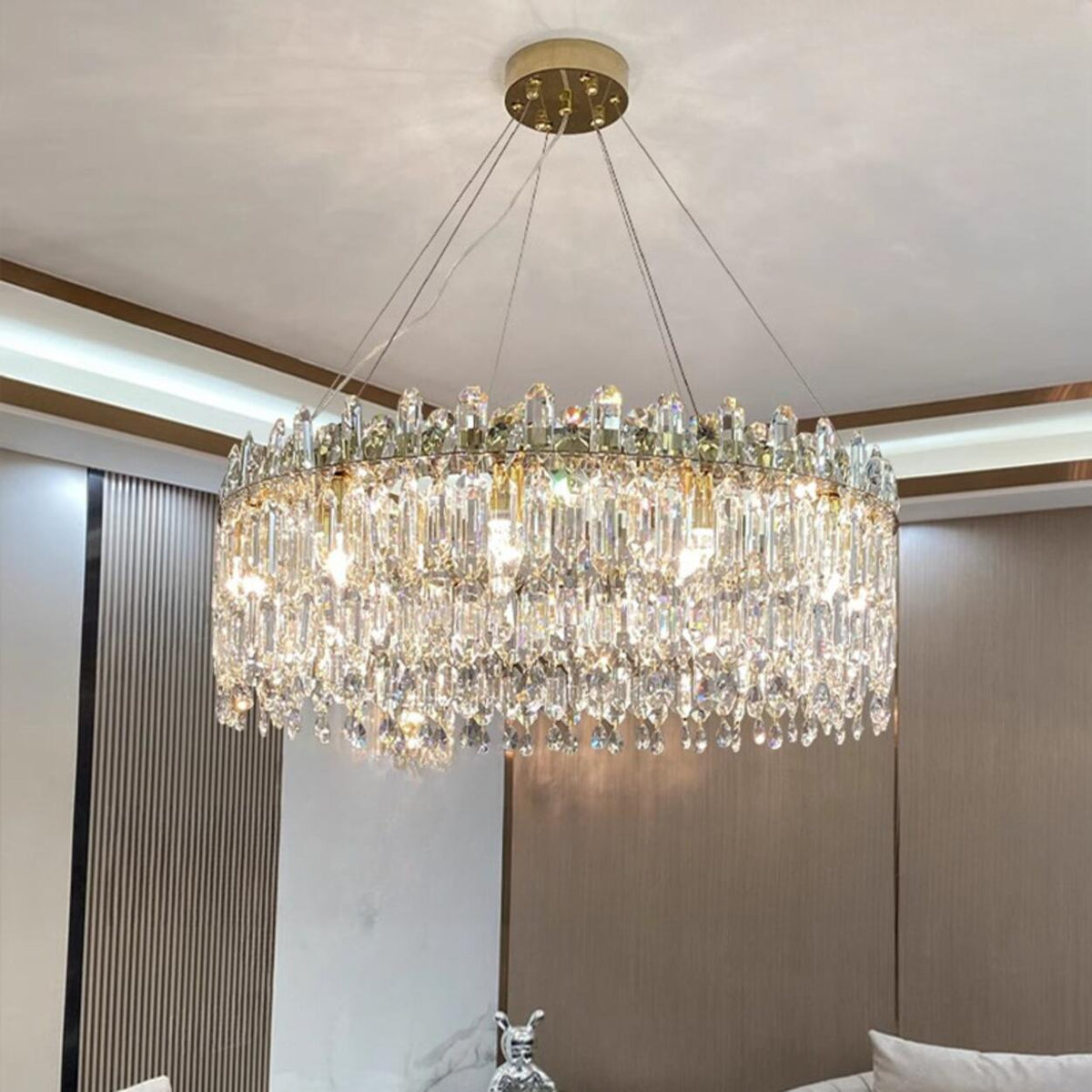 Adjustable Height Luxury Crystal Drum Chandelier