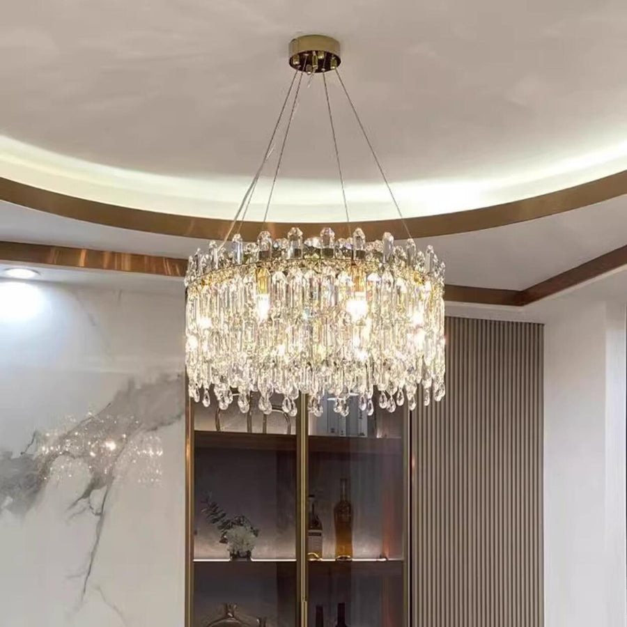 Adjustable Height Luxury Crystal Drum Chandelier