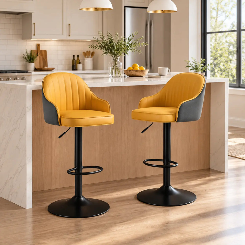 Adjustable Modern Leather Swivel Bar Stool with Arm Footrest