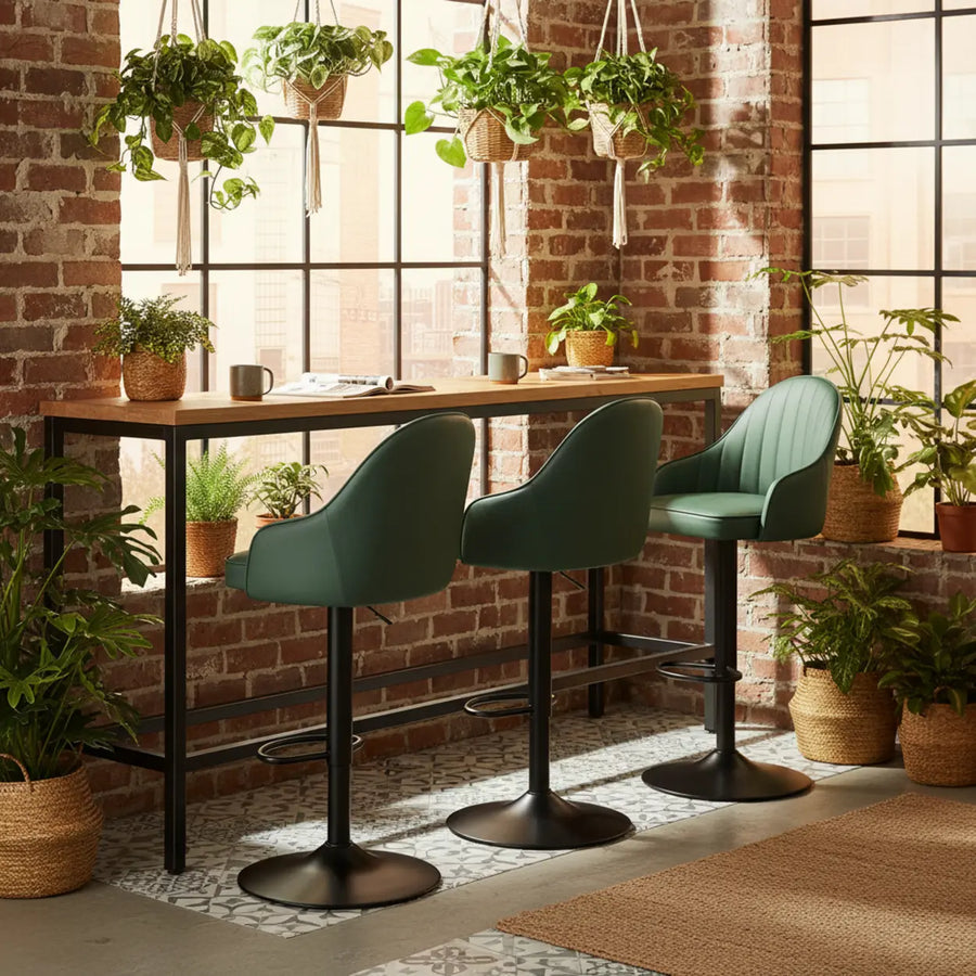 Adjustable Modern Leather Swivel Bar Stool with Arm Footrest