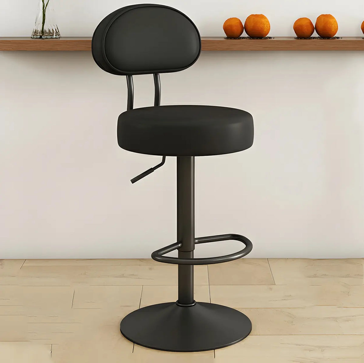 Adjustable Round Leather Backrest Swivel Bar Stool Grey