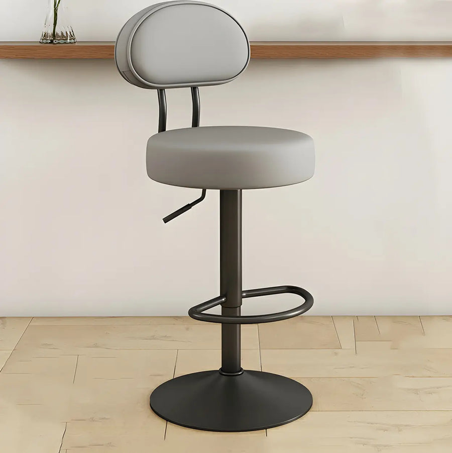 Adjustable Round Leather Backrest Swivel Bar Stool Grey