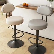 Adjustable Round Leather Backrest Swivel Bar Stool Grey