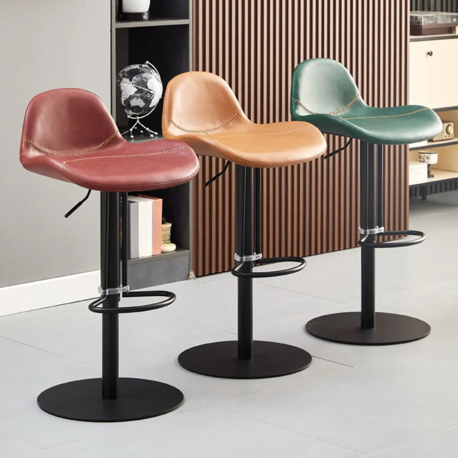 Adjustable Swivel Leather Low Back Bar Stool with Footrest