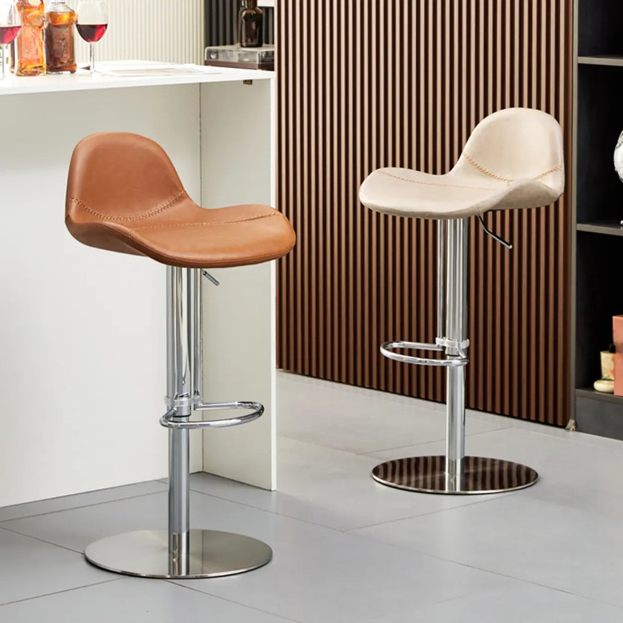Adjustable Swivel Leather Low Back Bar Stool with Footrest