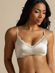 100% Mulberry Silk Classic Lace Trim Wireless Bra
