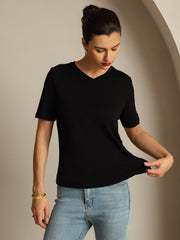 Clearance - 100% Mulberry Silk V-Neck Women's T-Shirt
