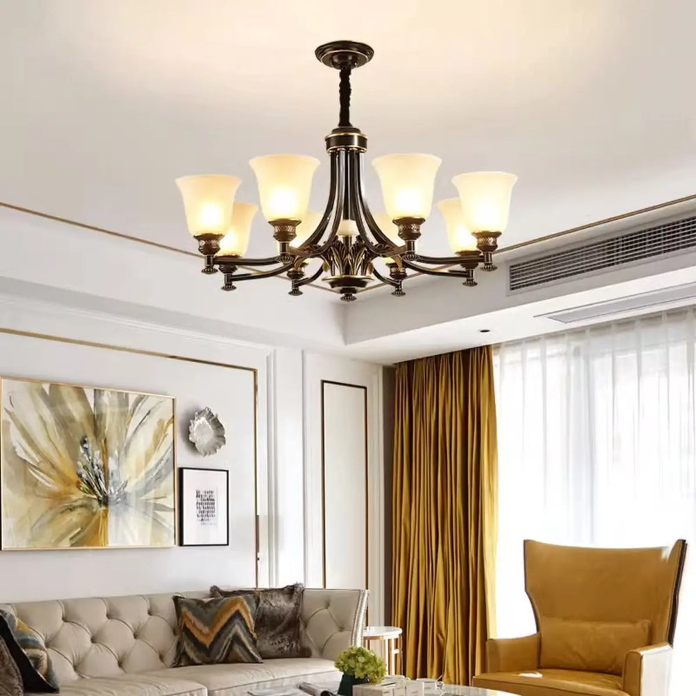 Antique Black Bronze Glass Bell Round Living Room Chandelier