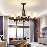 Antique Black Bronze Glass Bell Round Living Room Chandelier