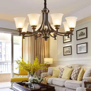 Antique Black Bronze Glass Bell Round Living Room Chandelier