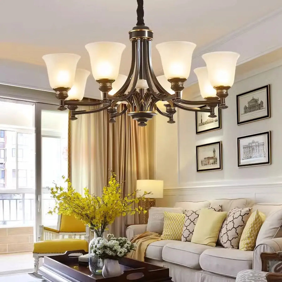 Antique Black Bronze Glass Bell Round Living Room Chandelier