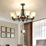 Antique Black Bronze Glass Bell Round Living Room Chandelier