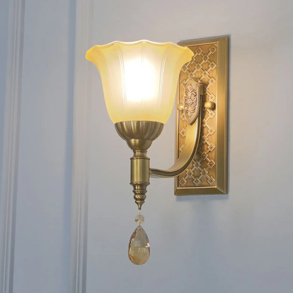 Antique Brass Flower Wall Sconce Light