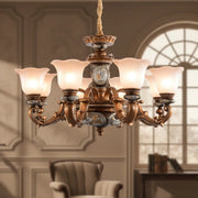 Traditional Antique Bronze Chandelier with Frosted Flower Glass Shades
