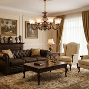 Traditional Antique Bronze Chandelier with Frosted Flower Glass Shades