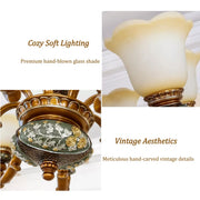 Traditional Antique Bronze Chandelier with Frosted Flower Glass Shades