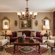 Traditional Antique Bronze Chandelier with Frosted Flower Glass Shades