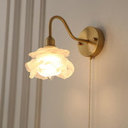 Antique Pink Floral Brass Wall Sconce with Switch