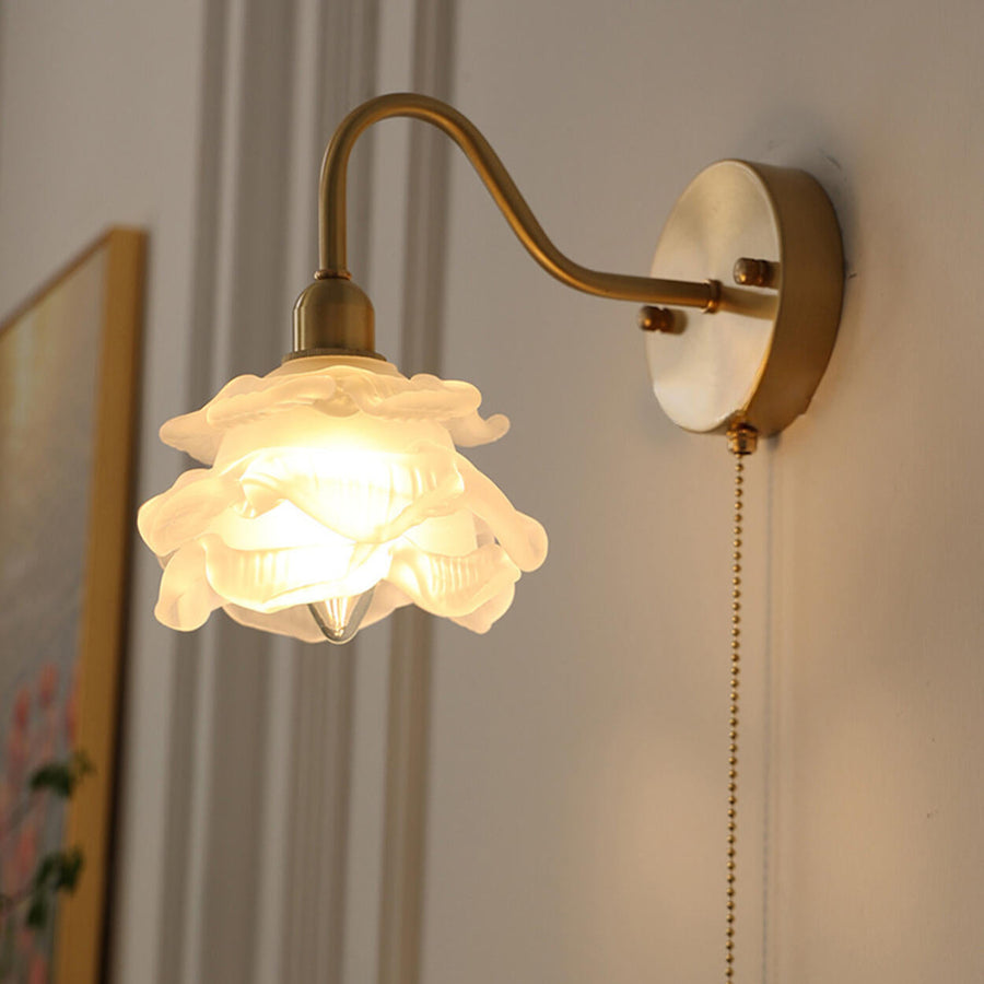 Antique Pink Floral Brass Wall Sconce with Switch