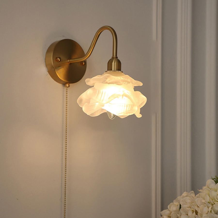 Antique Pink Floral Brass Wall Sconce with Switch