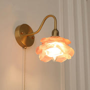 Antique Pink Floral Brass Wall Sconce with Switch