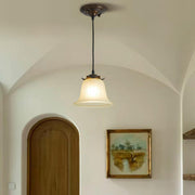 Antique White Glass Bell Adjustable Height Pendant Light