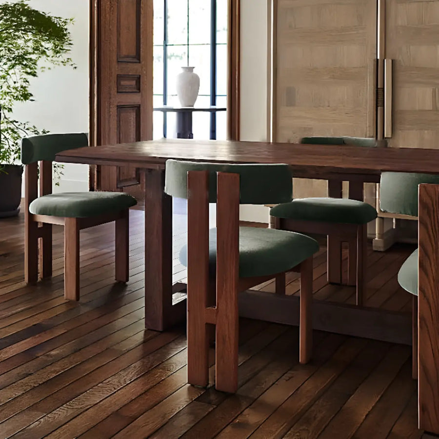 Armless Curved Back Wood Upholstered Dining Chair Green