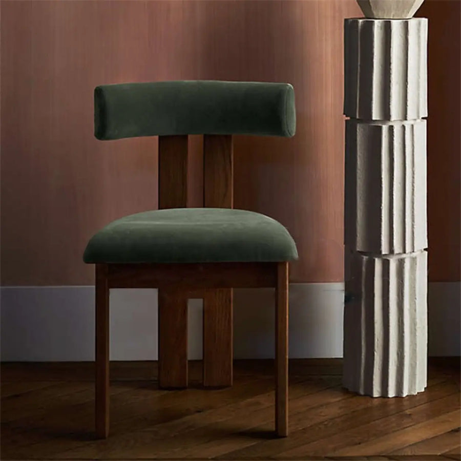 Armless Curved Back Wood Upholstered Dining Chair Green