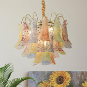 Art Deco Colorful 3 Tiers Glass Leaf Flower Chandelier