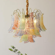 Art Deco Colorful 3 Tiers Glass Leaf Flower Chandelier