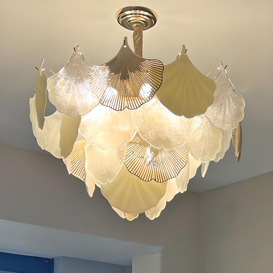 Art Deco Glass Ginkgo Leaves Pendant Chandelier