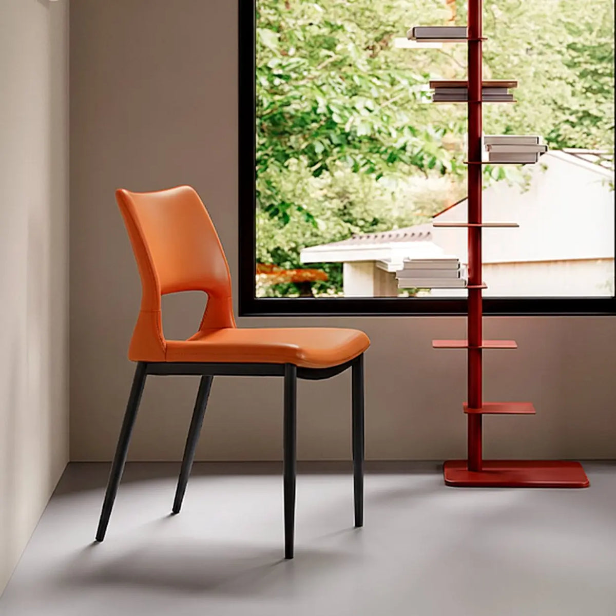 Art Deco Orange Armless Dining Chair with Airy Back